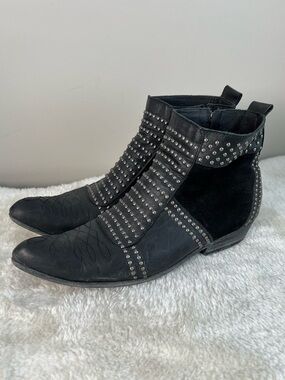 Anine Bing Charlie Black Studded Leather Suede Western Ankle Boots